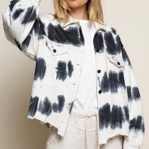 POL Tie Dye Stripe Knit Jacket- Oatmeal/Indigo